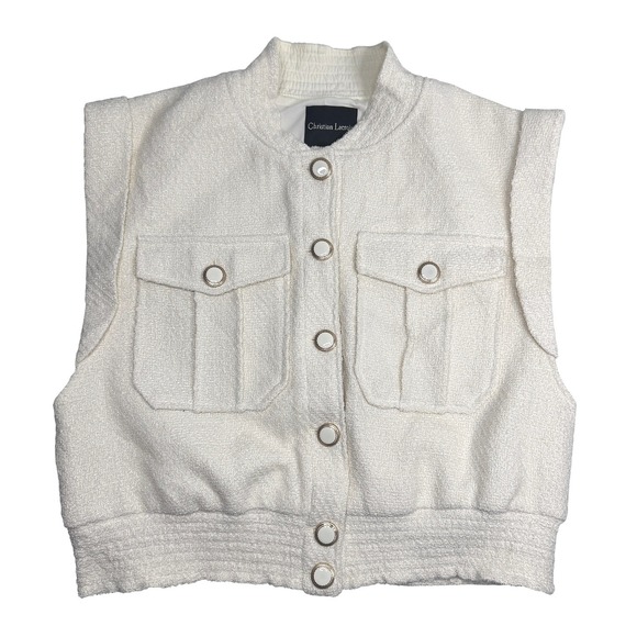 Christian Lacroix Womens Tweed Vest Jacket Cropped Button Front Pockets Size M